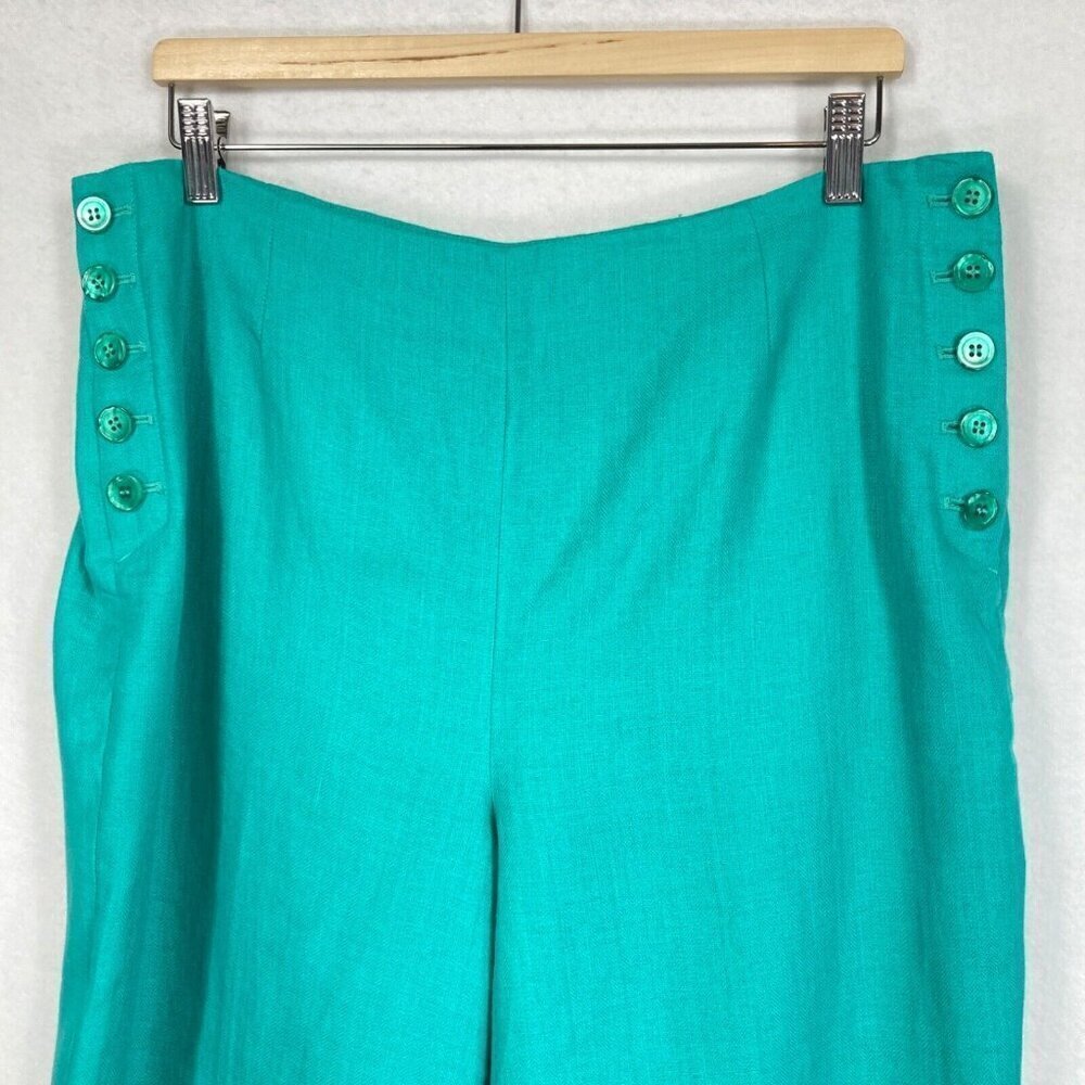 Talbots Linen Chelsea Straight Leg Crop With Side Button Detailing Size 12 - Picture 3 of 7